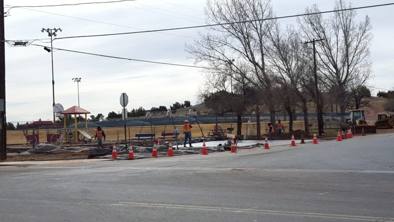 Photo by Naomi HatchCrews pour a cement slab that will provide handicap access to East Taylor Park. The project was funded through Community Development Block Grant the town receives every four years. Handicapped accessibility work was also done at Freeman Park.