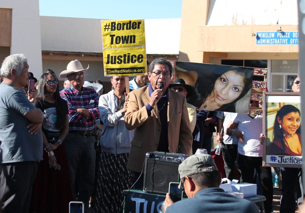 Photo by Linda KorNavajo Nation President Russell Begay calls for federal intervention in the March 27 shooting death of Loreal Tsingine in Winslow.