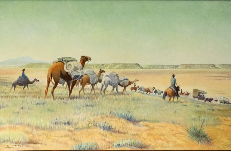 Photo by Todd RothSeveral paintings by Joe Rodriguez hang at the Old Trails Museum in Winslow, including this one depicting the use of camels to cross Arizona.