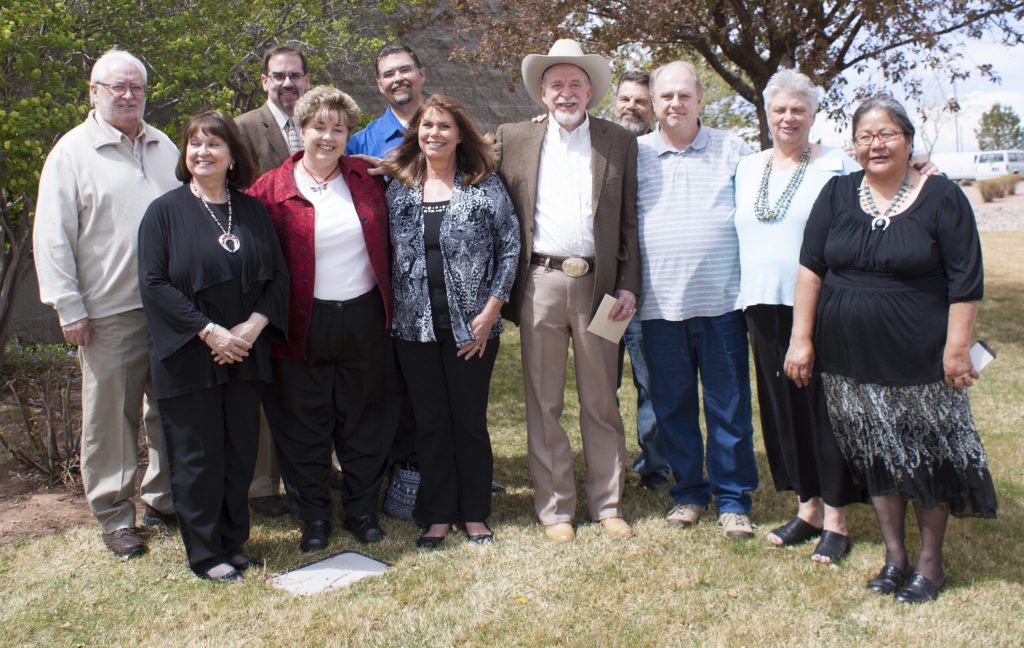 Photo courtesy of Northland Pioneer CollegeNine Northland Pioneer College retirees, with a combined 227 years of service, were honored at the April 12 meeting of the Navajo County Community College District Governing Board meeting. Gathering with their supervisors during a reception were seven of the retirees, including (front row, left to right) Dr. Sandra Johnson, who has been with NPC since 2003, Faculty Emeritus; Ann Hess, director of Marketing; JoAnn Barnes-Slocum, 1994, Meritorious Service; Barry Richins, 1975, Faculty Emeritus; Jim Boblett, 1976, Faculty Emeritus; Margaret White, 1991, Meritorious Service; Lorraine Benally, 1995, Administrator Emeritus; (back row) Doug Seely, 2001, Faculty Emeritus; Mark Vest, vice president for Learning and Student Services; Rickey Jackson, associate dean for Education and College and Career Preparation; and Dr. Eric Henderson, dean of Arts and Sciences. Also honored were Dr. Barry Graham, 2000, Faculty Emeritus; and Ms. Claude Endfield, 1988, Faculty Emeri