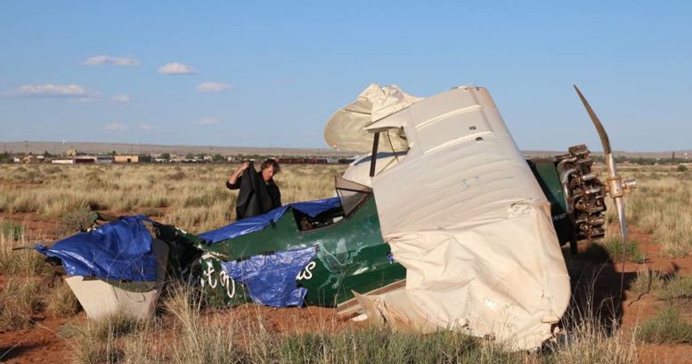 Photo by Steve PaukenThe Sprit of Artemis, a 1942 Boeing Stearman plane, crashed in Winslow on May 9. Two pilots on a flight across the U.S. were on board, but neither was injured. According to Winslow City Manager Steve Pauken, the cause of the crash remains under investigation.