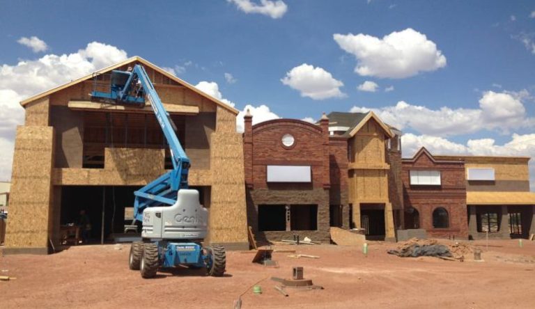 Photo by Matthew BargerConstruction of Silver Creek Crossing, located next to the Walmart shopping plaza in Taylor, is coming along, though there is no date anticipated for completion. Owner Kirk Brimhall noted that there has been some interest in renting one of the five buildings in the project.