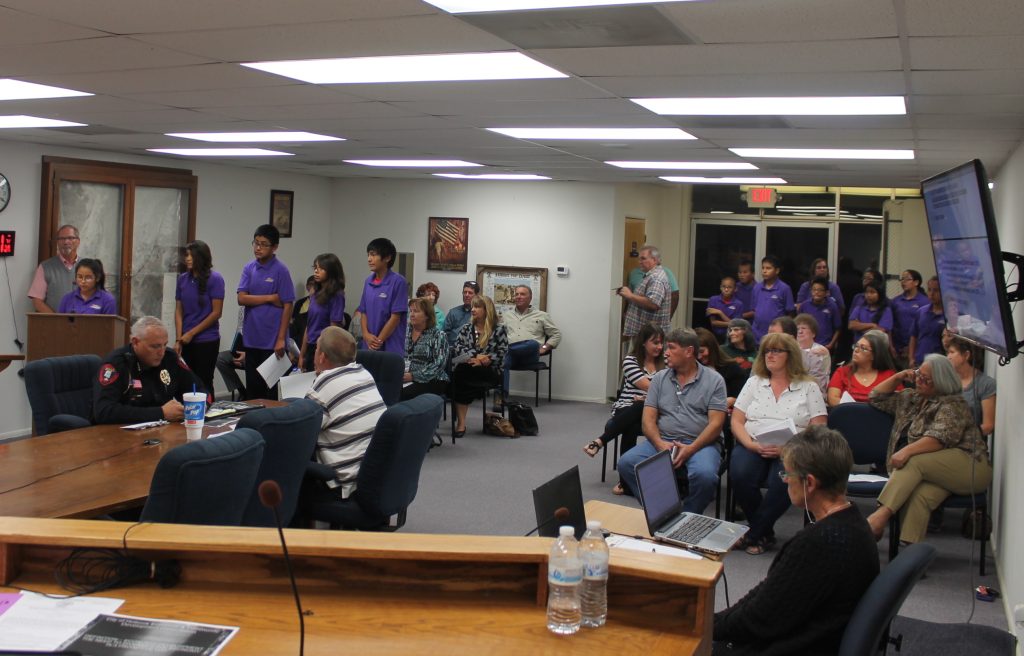Photo by Talaina Fisher - During the Oct. 11 Holbrook City Council meeting, students from the Native American Christian Academy in Sun Valley ask council members to reconsider raising the water rates of out of town customers higher than the rate for residents within city limits.