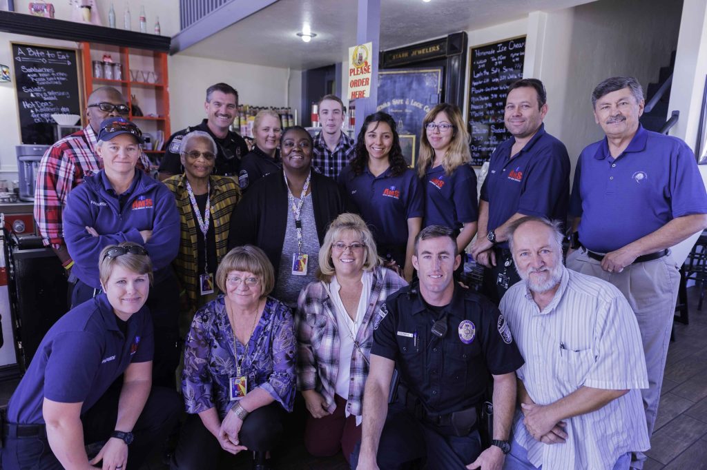 Photo by Richard Larsen - Last week members of the Winslow Police Department hosted Coffee with a Cop at the Sipp Shop. Visiting with law enforcement were members of the community, the NAACP and Action Medical Service staff.