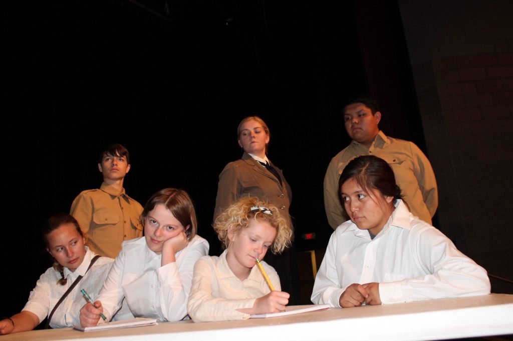 Photo by Linda Kor - Holbrook High School will present Edelweiss at 7 p.m. on Friday and Saturday, Nov. 4 and 5, at the George Gardner Performing Arts Center on the school campus. The play transports the audience back to the Nazi regime in Germany and the impact the oppressive control of government had on the youth. The show is a gift to the community and no admission will be charged. The cast includes (front row, left to right) Emma Carlisle as Lilly, Lauryn Hall as Eleanore, Lily Hawk as Edith, Ariah Secody as Renita, (back row) Logan Rose as Kurt, Denyce Hawk as Frau Decker and Cruz Denetso as Herr Reidl.
