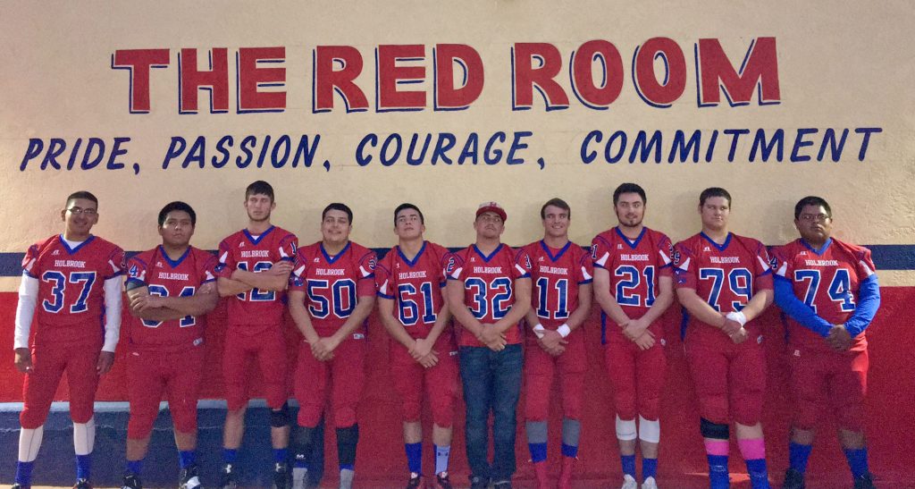 Courtesy photoThe recent Senior Night offered an opportunity to salute the young men winding down their careers as Holbrook Roadrunner football players, including (left to right) Adriano Dean, James Spencer, Miah Perry, Oscar Hernandez, Robert Romo, Shane McGraw, Cade Maestas, Danny Gonzales, Zack McLaws and Jordan Yellowhorse.