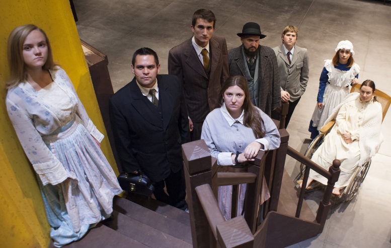 Photo courtesy of Northland Pioneer College - Northland Pioneer College’s Performing Arts Department will present the popular mystery thriller, The Spiral Staircase, at 7 p.m. on Friday, Nov. 11, and Friday and Saturday, Nov. 18 and 19, with an additional matinee performance at 2 p.m. on Saturday, in the Performing Arts Center on NPC’s Snowflake/Taylor campus. Veterans and active duty personnel will be admitted free to the Veterans Day, Nov. 11, performance. Admission is $8, with a $1 discount for senior citizens, and NPC students and staff. Director Dr. Michael Solomonson has dual cast most roles. This ensemble includes (left to right) KayBree Raisor, Alex Brown, David Messer, Holly Whitemire, Josh Raisor, Jacob Shriver, Brandi Perkins and Kysee Weatherford.