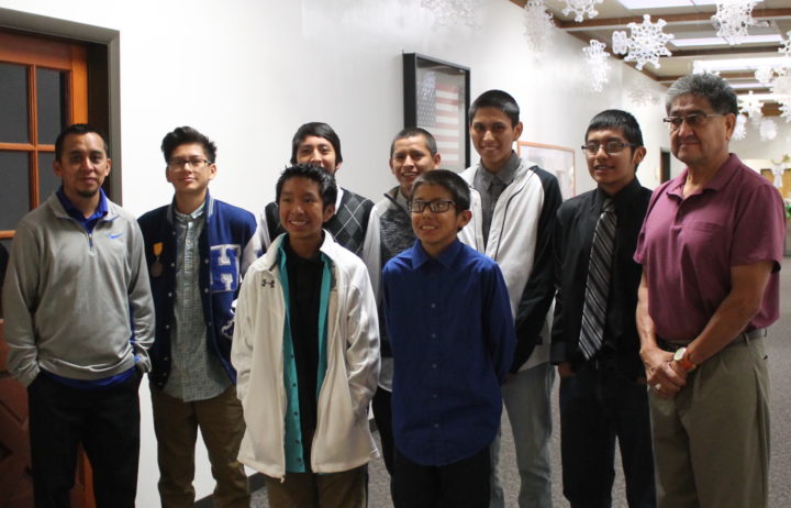 Photo by Chanae Nielson - Members of the 2016 Hopi High School cross country team were honored at the Dec. 13 Navajo County Board of Supervisors meeting. Representing the Bruins were (left to right) Assistant Coach Juwan Nuvayokva, Steven Baker, Andre Dennis, Terrill Humeyestewa, DeWayne Laban, Andre Lucas, Jihad Nodman, ShaunAnthony Pashano and Coach Rick Baker.