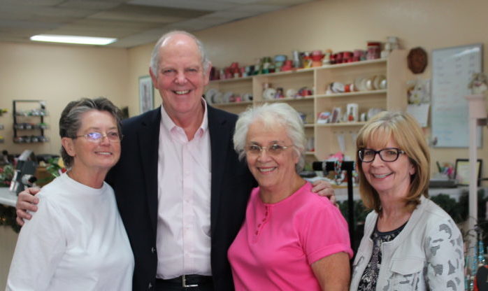 Photo by Linda Kor - Congressman Tom O’Halleran (second from left) came to Holbrook and stopped in for a visit at Pat’s House of Originals, where he met (left to right) Councilwoman Francie Payne, owner Pat Pogue and Cathy Gray.