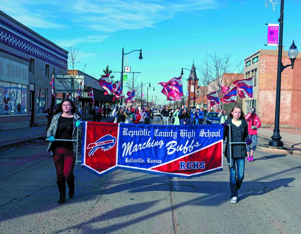 Photo by Richard LarsonWinslow residents got a treat on Dec. 30 as the Republic County High School Band from Belleville, Kan., made their way down Second Street in Winslow in a practice march before continuing on their way to Phoenix to march in the Fiesta Bowl Parade the following day.