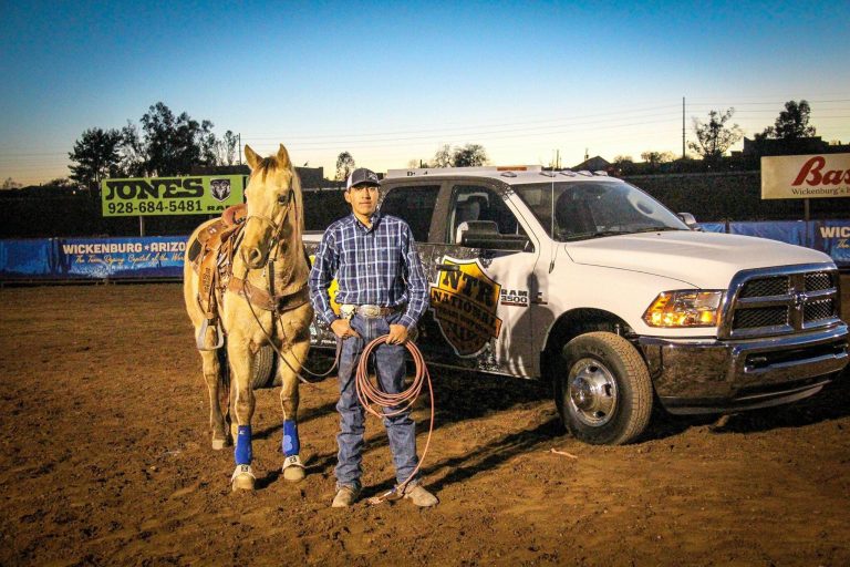 Photo courtesy of National Team RopingSkylar Gishie celebrated his 18th birthday in style as high point roper in the La Fiesta Truck Roping held last weekend in Wickenburg. His prize in the National Team Roping Tour event was a new one-ton Ram dually Cummins truck. Skylar is a senior at Holbrook High School, and the son of Roger and Nicole Gishie of Holbrook.