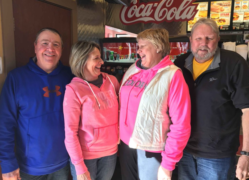 Here’s another reason to believe it’s a small world. On Tuesday, Jan. 24, Randy and Carol Wiedebush (left) of Madsfield, S.D., had to cut their trip to the Grand Canyon short because of the snow. They stopped for lunch at Carl’s Jr. in Holbrook. Moments later, Ruth and Don Gephait (right) of St. Joseph, Mich., who were headed south to visit her sister in Globe, walked into the restaurant to order their lunch. Immediately, there were shouts and howls of laughter from the two women, which drew the attention of every diner in the place. It was a moment everyone enjoyed as two first cousins who grew up playing together were reunited. Though they have kept in touch over the years, they now live 850 miles apart. An unplanned reunion 2,000 miles away from home was a fun moment for the cousins and diners alike. - Photo By Matthew Barger