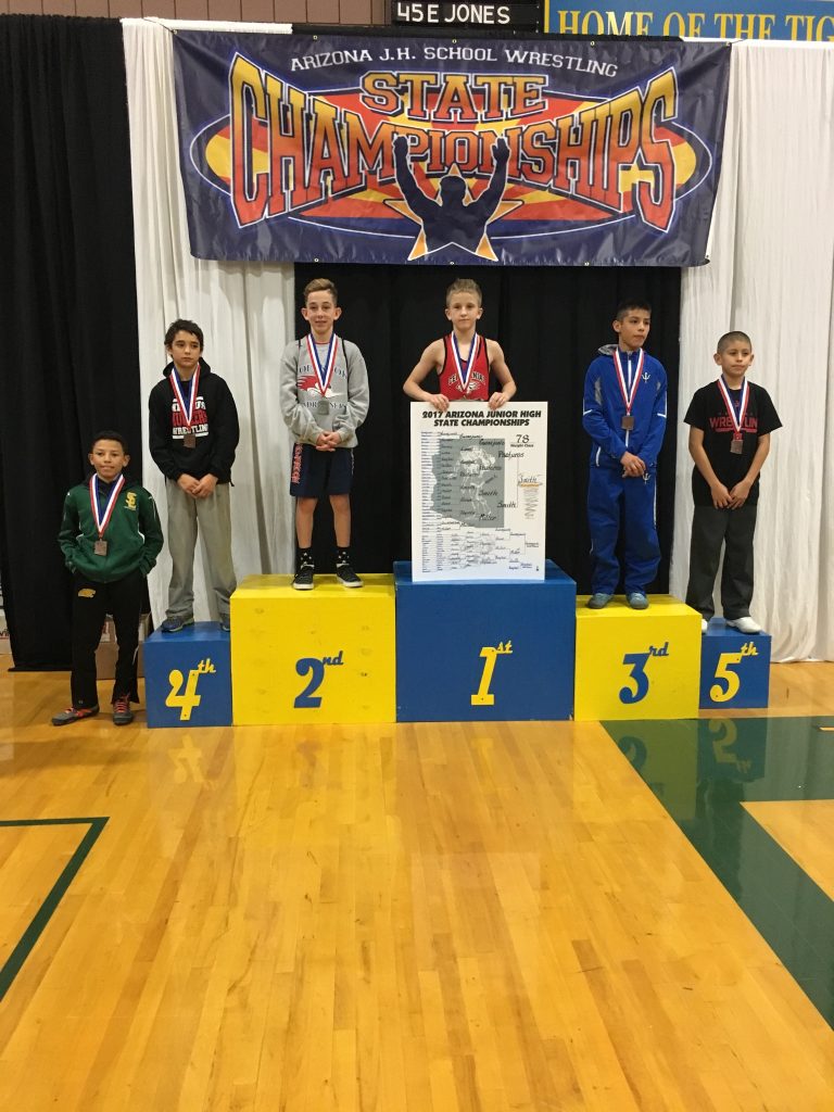 Courtesy photoHolbrook Junior High School wrestler Zander Phaturos placed second in the 78-pound category at the Arizona Junior High School State Championships held Jan. 27 and 28 at Marana High School in Tucson. Also competing for the Roadrunners were Marcus Oberriter and Dan Montijo.
