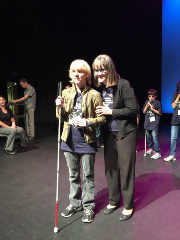 Photo courtesy of Holbrook High SchoolHolbrook High School senior Hope Bowden (left) receives congratulations from Arizona School for the Deaf and Blind Superintendent Annette Reichman for her second place finish in the varsity category at the 2017 Arizona Regional Braille Challenge held Feb. 13 at the ASDB campus in Tucson. Hope’s scores will be compared to all the other students competing in the United States and the top 160 will be chosen to compete at the National Braille Challenge scheduled in June at the Braille Institute in Los Angeles.
