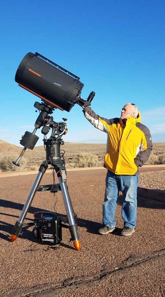 Photo by Steve PaukenThe newly acquired Celstron telescope is pictured here with Bill Wood of Snowflake who has been one of the driving forces behind the Winslow Homolovi Observatory. He is also a leader in the Little Colorado River Valley Astronomy Club.