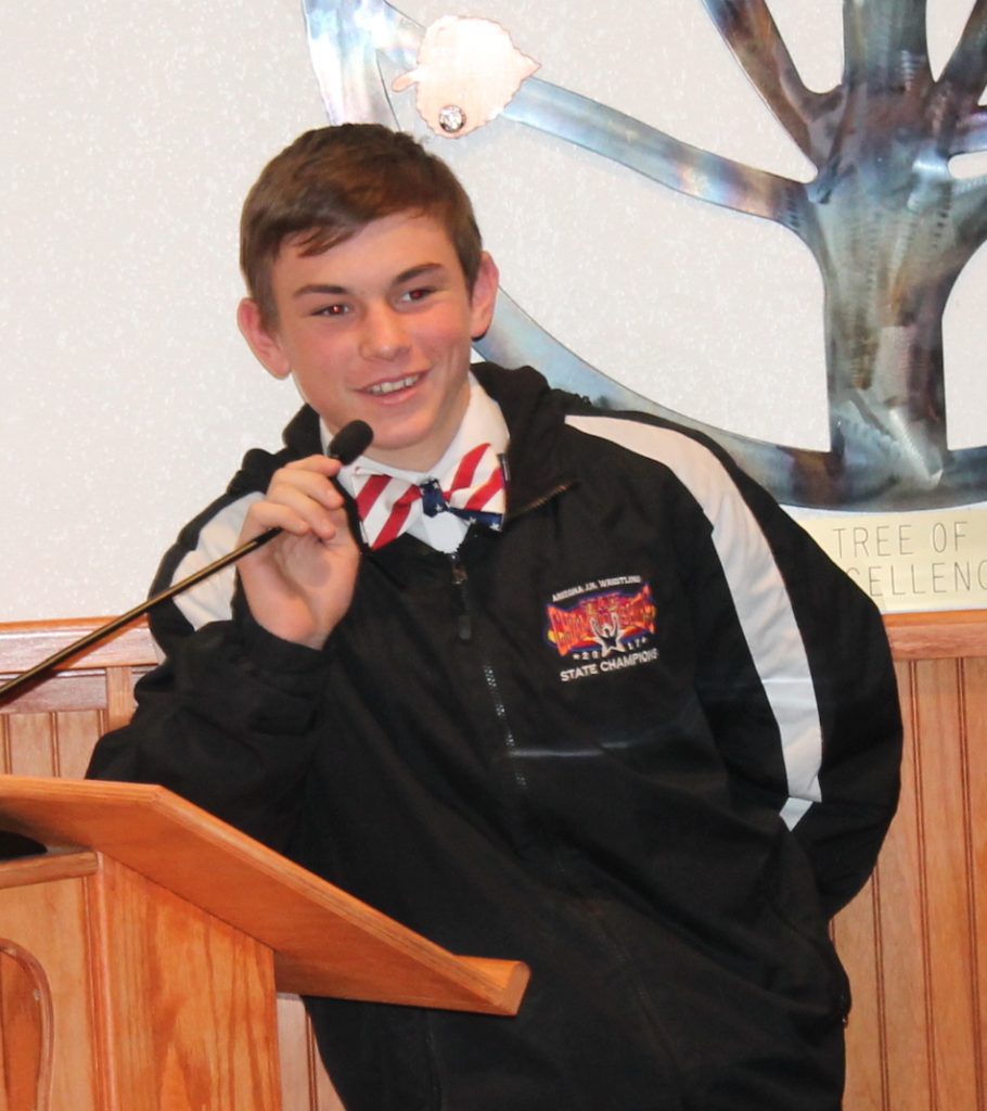 Photo by Linda KorShow Low Junior High School student Aron Neff addressed the Navajo County Board of Supervisors March 28 regarding his win as state champion in the 118-pound weight class in the Arizona Junior High and Middle School State Championships. Aron is the son of Ernie Neff of Joseph City.
