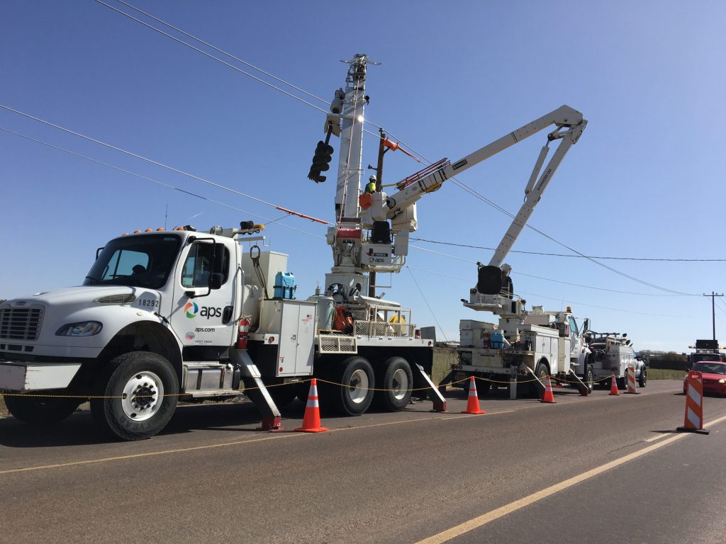 Photo by Chris BargerArizona Public Service workers were out on Papermill Road in Taylor last week replacing old, damaged as part of the routine maintenance they do each year. There were no power outages as a result of the work.