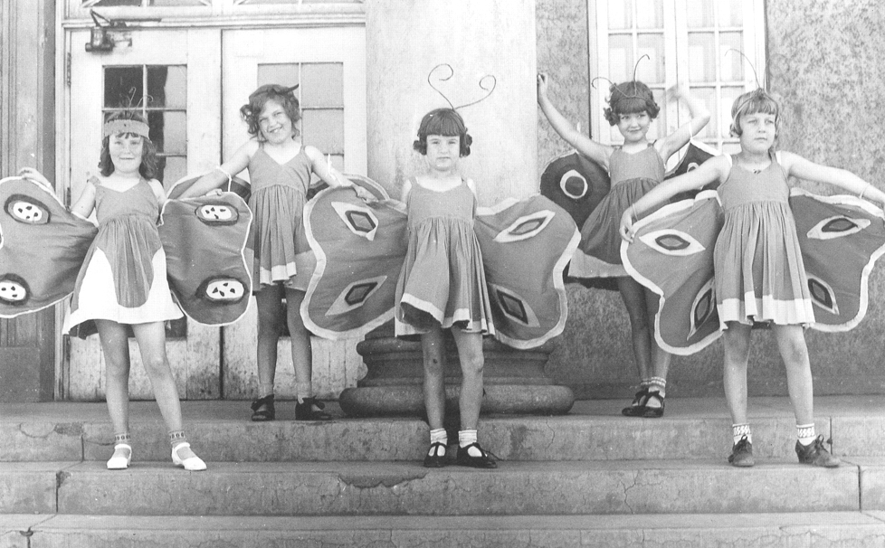 Photo courtesy of the Old Trails MuseumThe cantata The Awakening of Spring was presented on May 21, 1931, in Winslow, with 400 children from Washington School making up the cast. The children were costumed to represent snow, winter wind, rain, flowers, butterflies and fairies, who were to awaken Lady Spring from her long winter sleep through dance and song. The students shown here are (left to right) Mildred Sharar, Joysa O’Hara, Patsy Sughrue, Jean Mosley and Sally Kaufman.