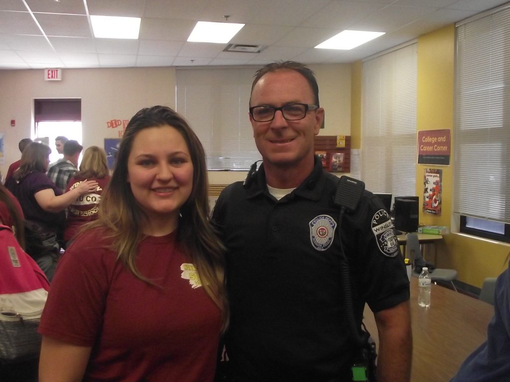 Photo by L. ParsonsWinslow High School Student Body Historian Haley Analla enjoyed breakfast along with School Resource Officer Afton Foster.
