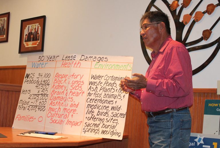 Photo by Linda KorFormer Navajo County supervisor Percy Deal addressed the Board of Supervisors May 23 regarding his concerns on the physical and environmental impact of coal mining and power production on the Navajo and Hopi reservations.
