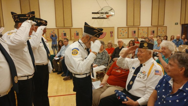 The American Flag that flew over the Veterans Memorial in Taylor was given to David Larson, a Marine and veteran of the Korean War. Larson is a member of Snowflake-Taylor American Legion Post 126.