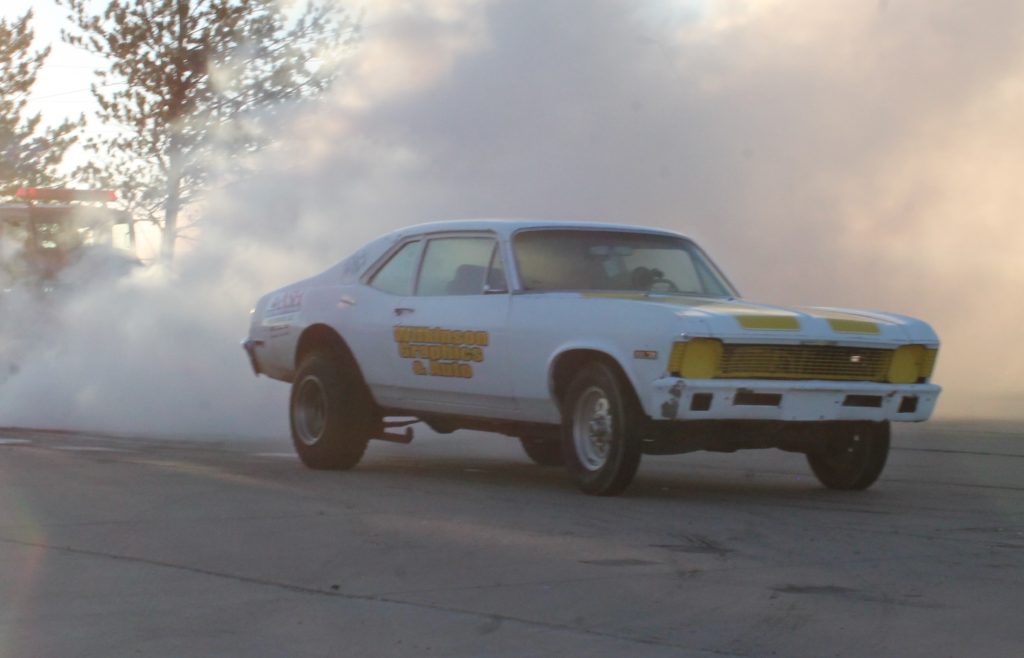 Photo by Kellie Spangler/Spanglerpics.comMacy Wilkins of Holbrook took the top prize of $300 in the Gunslinger Car Show burnout competition held last weekend at Heward/West End Park.