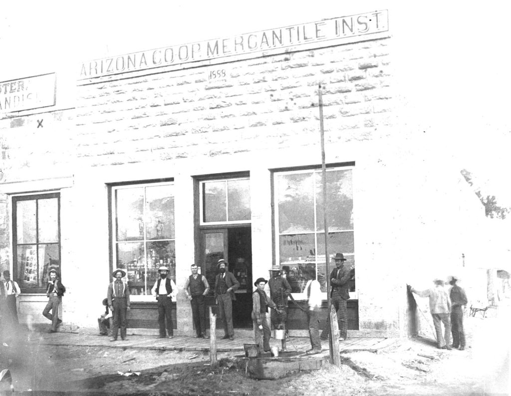 Photo courtesy of the Navajo County Historical SocietyAfter the legendary fire of 1888 swept through Holbrook, the Arizona Cooperative Mercantile Institution relocated along what is now Bucket of Blood Street. The store was part of the Mormon Cooperative Stores of the time, which allowed community members the opportunity to reap the benefits of jointly purchasing bulk quantities of goods to take advantage of lower prices. Community members were also allowed to sell their locally grown produce in the stores.