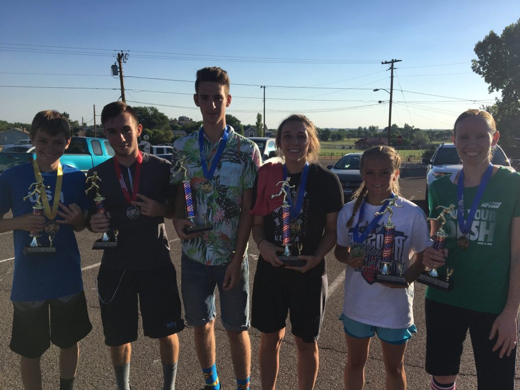 Photo courtesy of the Snowflake-Taylor Recreation and Parks DepartmentThe overall winners in the two-mile event of the Taylor July 4th Celebration Run were (left to right) Devin Willis, third in the men’s division; Mason Willis, second; Jon Smith, first; Stella Udall, first in the women’s division; Brettleigh Wilson, second; and Jamie Esperson, third.
