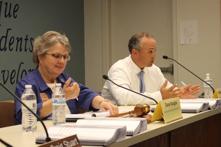 Photo courtesy of the Arizona Department of EducationArizona Superintendent of Public Instruction Diane Douglas (left) answers questions along with Holbrook Unified School District Superintendent Dr. Robbie Koerperich (right) at a public gathering at the district offices in Holbrook last week.