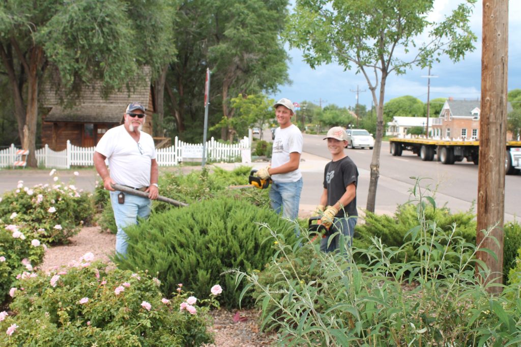 Photo by Linda KorThe Town of Taylor has made improvements to visibility from side streets that intersect with Main Street by trimming low-hanging branches and pruning back foliage. Employees (left to right) John Hatch, Gabe Owens and Coy Owens make quick work of the job after citizens reported their concerns with visibility to Town Manager Gus Lundberg.