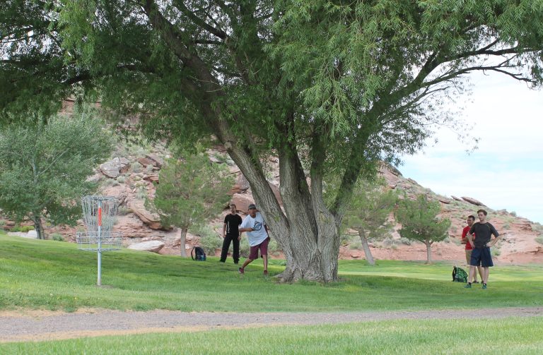 Photo by Linda KorHolbrook’s Hidden Cove Golf Course has a new game, thanks to the installation of 18 disc golf baskets. Last weekend 26 players ranging from novice to professional competed for trophies and cash, and were treated to lunch and a T-shirt. The holes will remain at the course for year-round use. For more information on playing at the course, call city hall at (928) 524-6225.