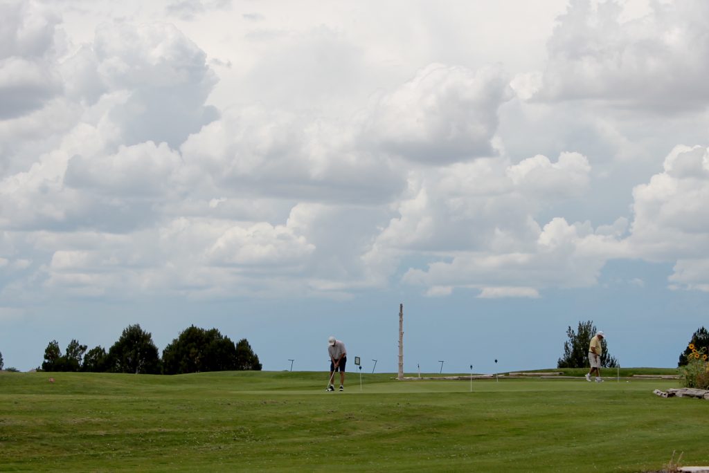 Photo by Linda KorGolfers at the Snowflake Municipal Golf Course get in some time on the links before the monsoon rains present challenges to their game. The rains are expected to abate for the coming week while temperatures should be in the 80° range, making for some perfect golfing weather.