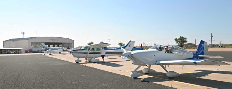 Photo courtesy of the Old Trails MuseumA plane outside the Winslow-Lindbergh Regional Airport’s historic hangar during the 2014 Fly-In.