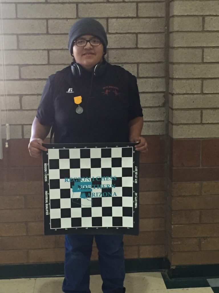 Photo courtesy of Holbrook High SchoolHolbrook High School’s Donovan John placed fourth at the Arizona Interscholastic Association Region I individual chess tournament held Oct. 27 and 28 at Tuba City High School, qualifying for state. Donovan won four of five rounds from a field of more than 70 competitors. He will travel to Tucson to participate in the individual state chess tournament slated Nov. 17 and 18.