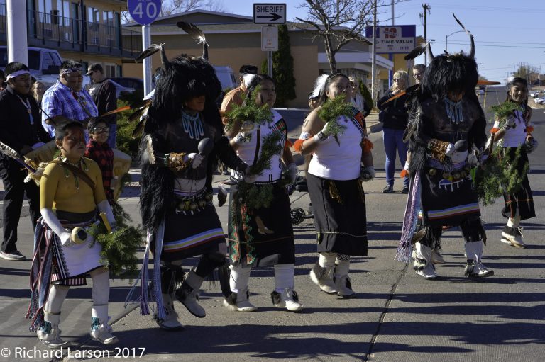 Photo by Richard LarsonWinslow’s annual Christmas Parade held last Saturday was a multi-cultural event, featuring business floats, marching bands and Native American dancers in ornate regalia like those worn by the Laguna Buffalo Dance Group who garnered the Sweepstakes Award. More photos from the event will be in the Nov. 29 edition of The Tribune-News.