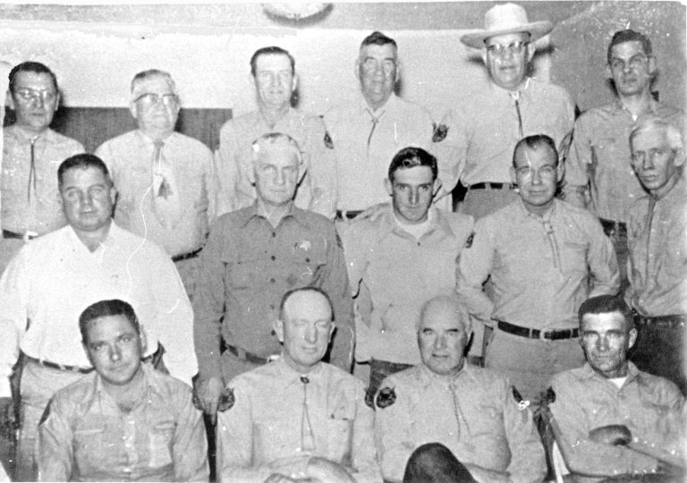 The original Navajo County Hashknife Sheriff’s Posse was formed in 1957 with members including (front row, left to right) Jack Woods, Cephas Perkins, Roy Downing, Charlie Jennings, (middle row) Allen Hensley, Ben Pearson, Bobby Koury, Dutch Rupky, C.F. Lee, (back row) Vic Gerwitz, Harve Randall, Ted Gerwitz, Harve Smithson, Art Whiting and Grant Brinkerhoff.