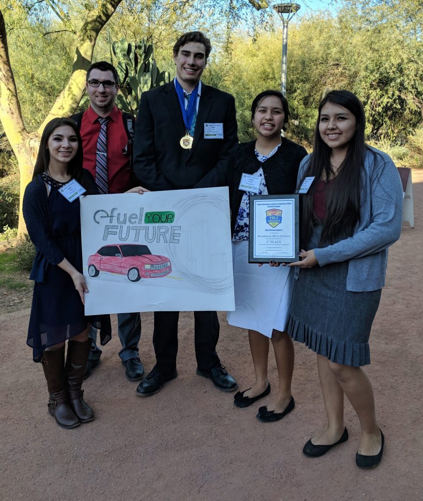 Photo courtesy of Holbrook High SchoolHolbrook High School FBLA members include (left to right) Historian Angel Bates, Advisor Jeremy Madison, President Troy Hill, Vice President Jordan Platero and Reporter Anslee Tsosie.