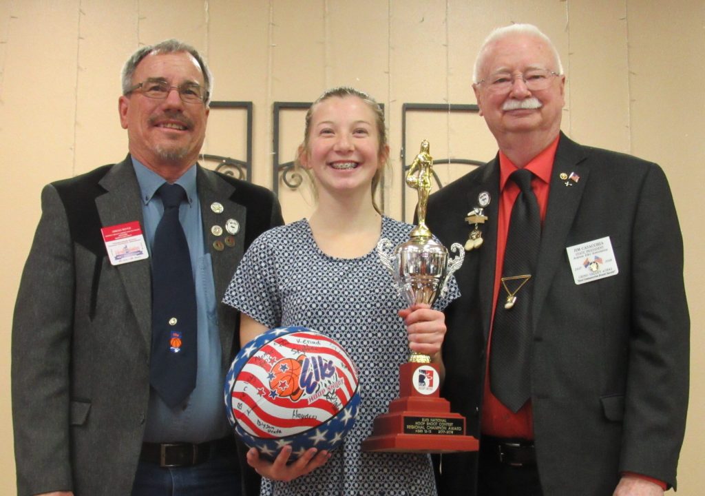 Photo courtesy of Gregg BoyceMylee Demuth (center) stands with Gregg Boyce, Arizona Elks Assocation (AEA) Hoop Shoot Director and Jim Casacchia, AEA State President after winning the Regional Elks Hoop Shoot.