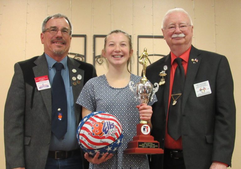 Photo courtesy of Gregg BoyceMylee Demuth (center) stands with Gregg Boyce, Arizona Elks Assocation (AEA) Hoop Shoot Director and Jim Casacchia, AEA State President after winning the Regional Elks Hoop Shoot.