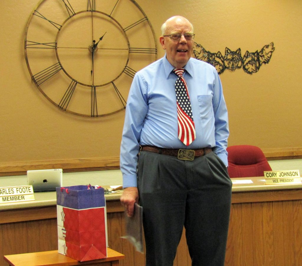 Photo by Diana HutchisonAfter 42 years with the SUSD, Psychologist Gaylan Jones is retiring. A ceremony was held on April 12 at the SUSD Governing Board meeting. Jones was presented a retirement survival bag of goodies and a plaque commemorating his 42 years of service.