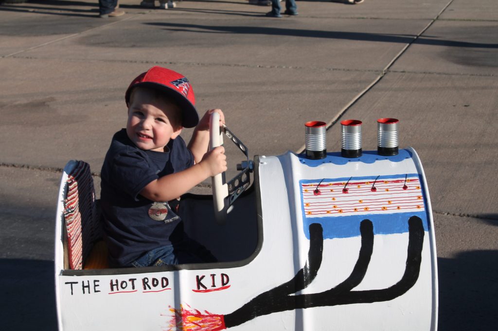 James Mitchell found himself behind the wheel of his very own hotrod at the Route 66 Festival, which was part of the kid’s barrel train.