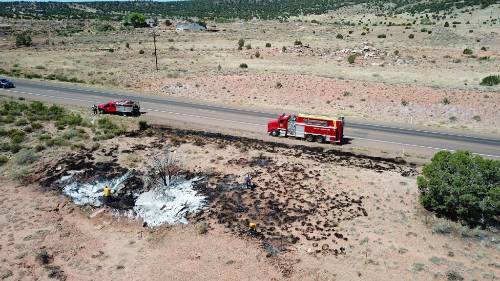 Photo Courtesy of Taylor Snowflake Fire & Medical DepartmentThe Taylor Snowflake Fire and Medical Department with help from the Snowflake Taylor Police Department responded to a small brush fire along Highway 77 near Show Low Creek on Thursday, June 28. Crews extinguished the fire quickly. The cause of the fire is unknown, but authorities would like to remind motorists to always check their vehicles when traveling.