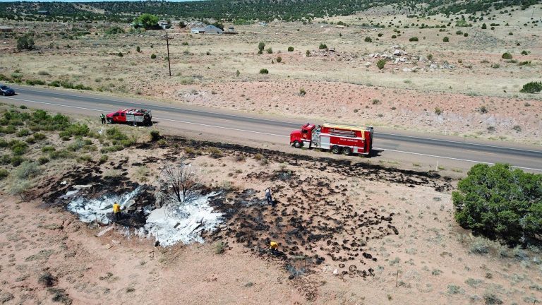 Photo Courtesy of Taylor Snowflake Fire & Medical DepartmentThe Taylor Snowflake Fire and Medical Department with help from the Snowflake Taylor Police Department responded to a small brush fire along Highway 77 near Show Low Creek on Thursday, June 28. Crews extinguished the fire quickly. The cause of the fire is unknown, but authorities would like to remind motorists to always check their vehicles when traveling.