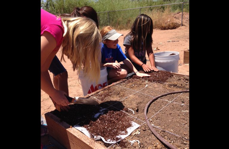 Photo courtesy of Park Elementary SchoolStudents taking part in the STEM Gardening Club prepare soil in a raised bed at Park Elementary School.