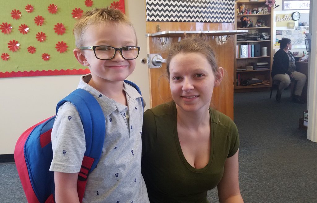 Photo by L. ParsonsAs of this week, all public school kids in the region are heading back to class. In Winslow, kindergartener Wyatt Young (left) is excited to start school at Bonnie Brennan Elementary. His aunt, Brittany Mayer (right), got him on his way. Winslow School District started sooner than most, with the first day of school on July 30.