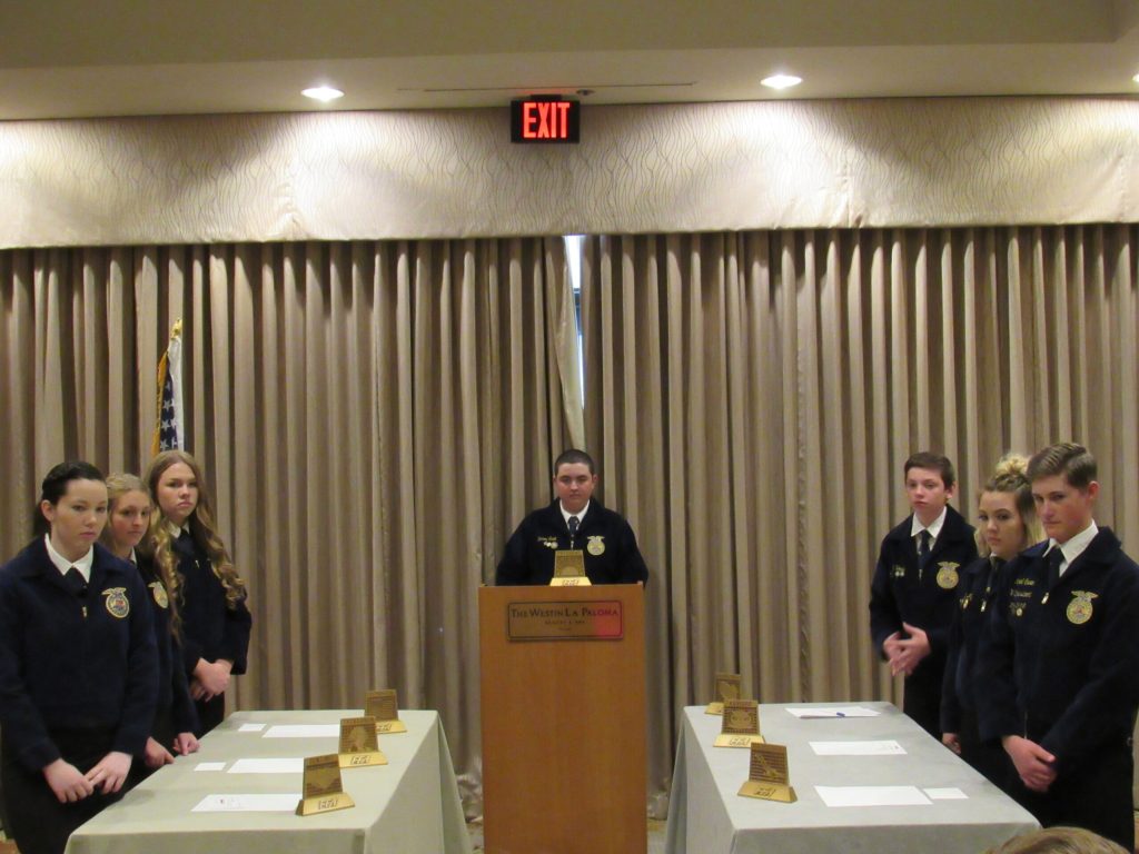 Photo courtesy of Heather ScottThe Snowflake FFA competed in Conduct of Meetings at the FFA Leadership Conference. Pictured here are (left to right) Kayley Paz, Elizabeth Moses, Kristen Newby, Chairman Connor Scott, Caleb Vowell, Shayley Paz and Secretary Nathaniel Owen.