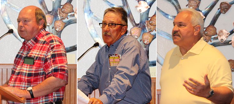 Photo by Toni GibbonsFormer Snowflake mayor Tom Poscharsky, former Navajo County supervisor, J.R. DeSpain and former Navajo County chief deputy James Molesa each addressed the Navajo County Board of Supervisors on Aug. 14 in support of a jail district.