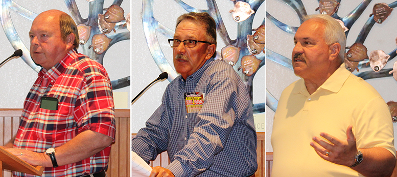 Photo by Toni GibbonsFormer Snowflake mayor Tom Poscharsky, former Navajo County supervisor, J.R. DeSpain and former Navajo County chief deputy James Molesa each addressed the Navajo County Board of Supervisors on Aug. 14 in support of a jail district.