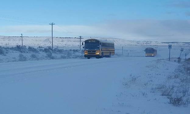 Photo Courtesy of Holbrook Unified School DistrictHolbrook Unified School District buses travel more than 2,500 miles a day delivering students to and from home and school. This photo was taken on Route 77 between Indian Wells and Whitecone; a route that HUSD buses travel fall, winter, spring and summer.