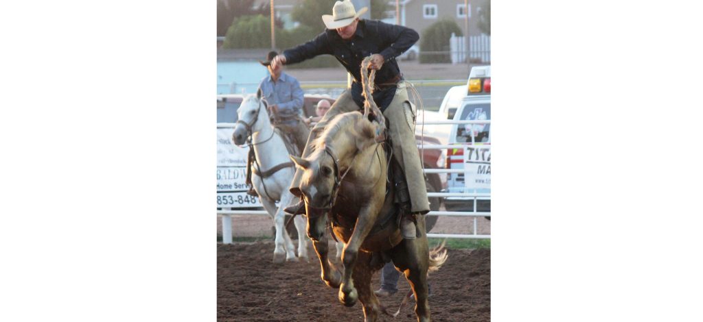 Photos by Toni GibbonsIt was an eight second ride to the finish line during the Open Ranch Bronc Riding where 15 lucky contestants competed for a prize at the Fifth Annual Taylor Ranch Rodeo on Sept. 1.